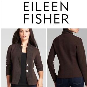 Eileen Fisher Wool Suede Button Front Notch Collar Cardigan Jacket M‎